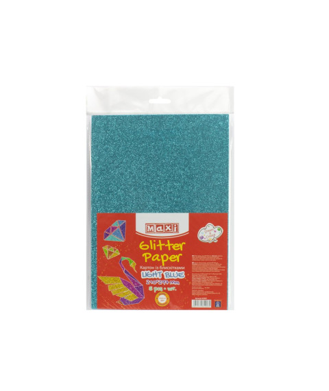Carton cu sclipici 290gr/m2 A4, 5 buc, Albastru deschis